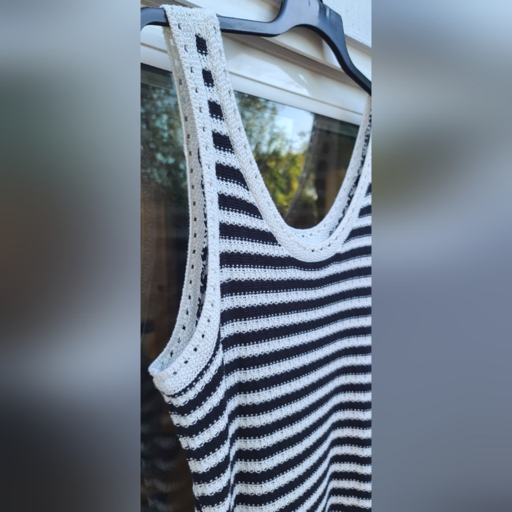 Nine West Knit Nautical Cottagecore Black & White Striped Dress - Size XXL / 2X - Picture 13 of 17